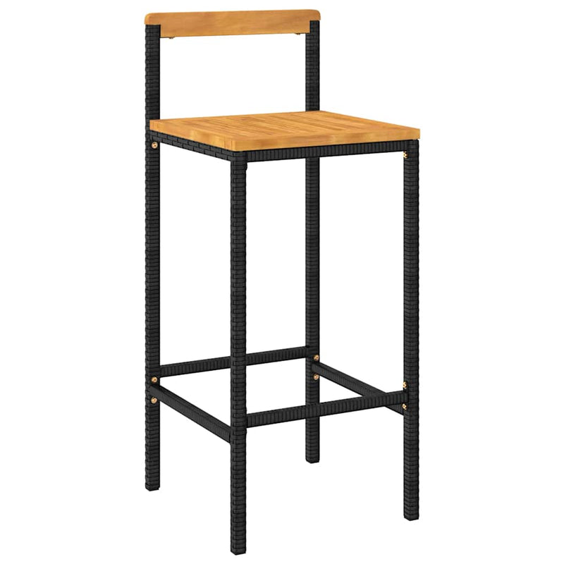 Set bar pentru grădină, 5 piese, negru, poliratan/lemn acacia