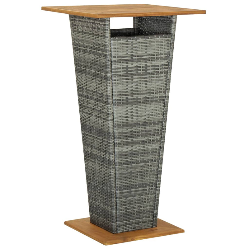 Set bar pentru grădină, 3 piese, gri, poliratan/lemn acacia