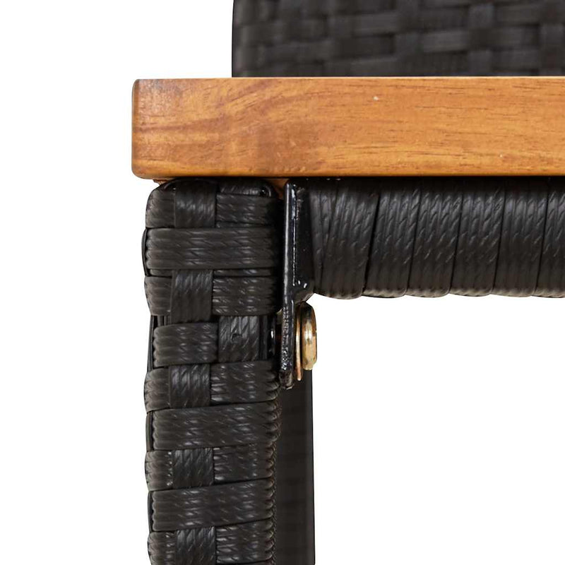Set bar pentru grădină, 3 piese, negru, poliratan/lemn acacia