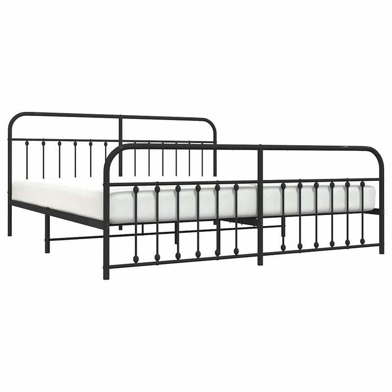 Cadru pat metalic cu tăblii de cap/picioare, negru, 193x203 cm