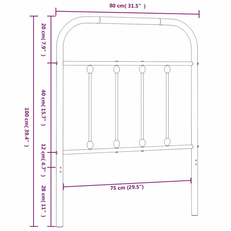 Tăblie de pat de schimb metalică, negru, 75 cm
