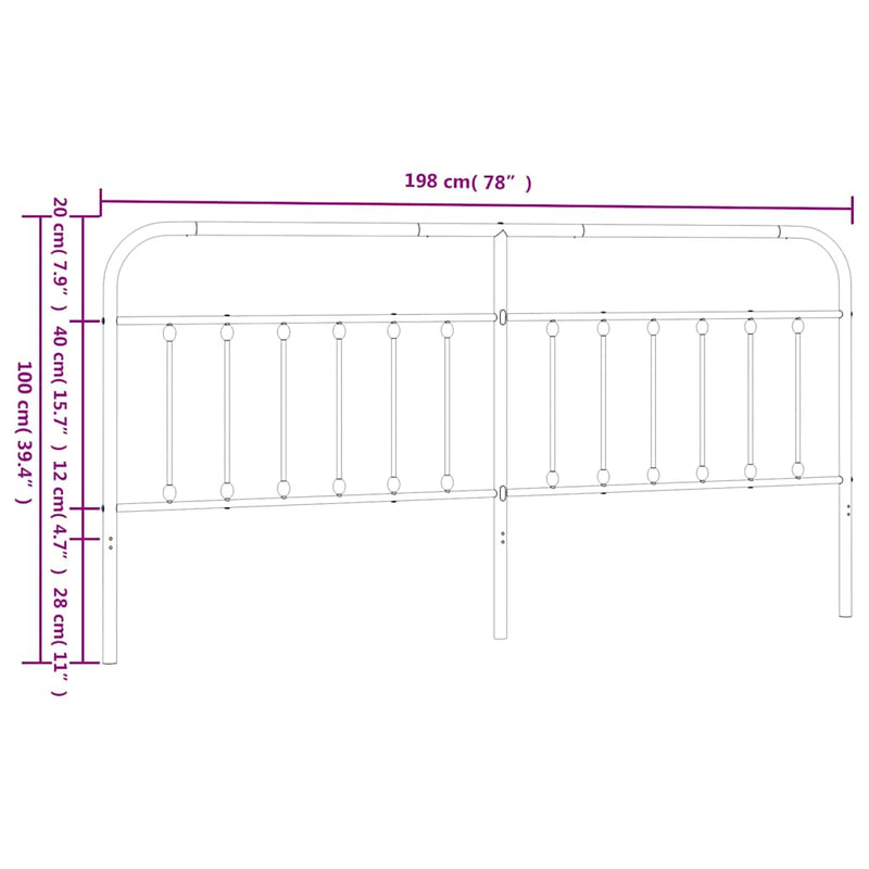 Tăblie de pat de schimb metalică, negru, 193 cm