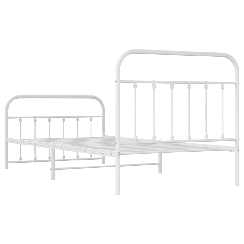 Cadru de pat metalic cu tăblie de cap/picioare, alb, 107x203 cm