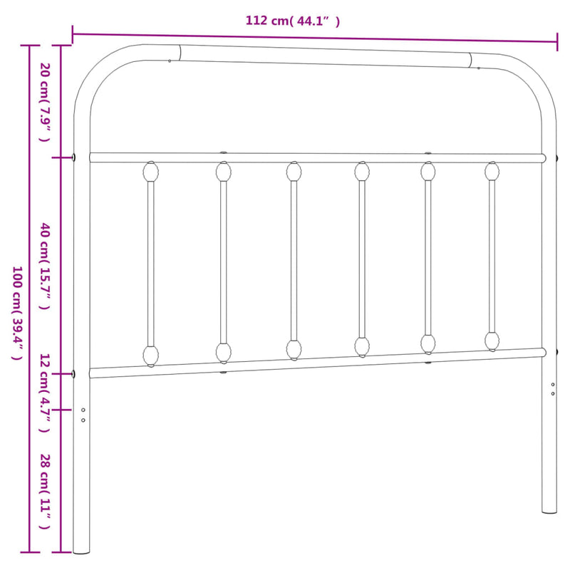 Tăblie de pat de schimb metalică, alb, 107 cm