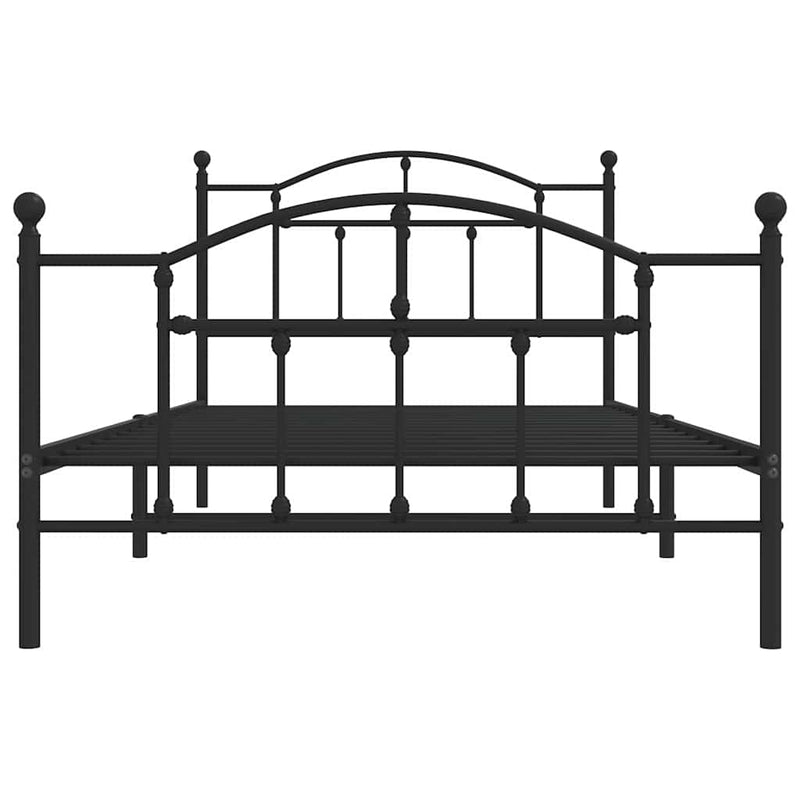 Cadru pat metalic cu tăblii de cap/picioare, negru, 100x200 cm