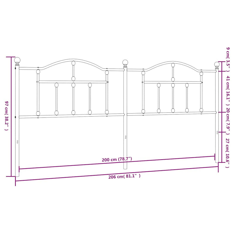 Tăblie de pat de schimb metalică, negru, 200 cm