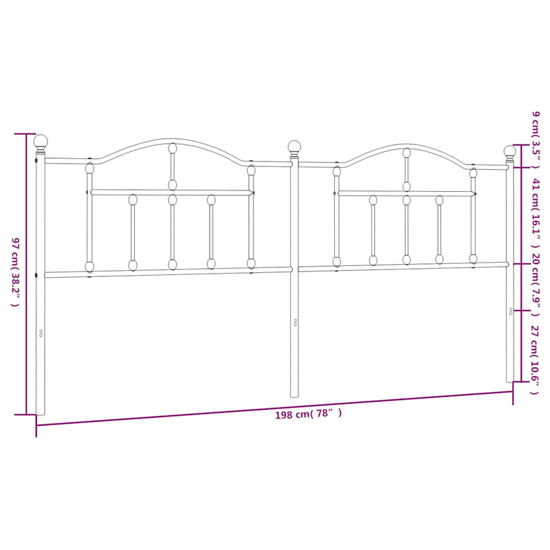 Tăblie de pat de schimb metalică, alb, 193 cm