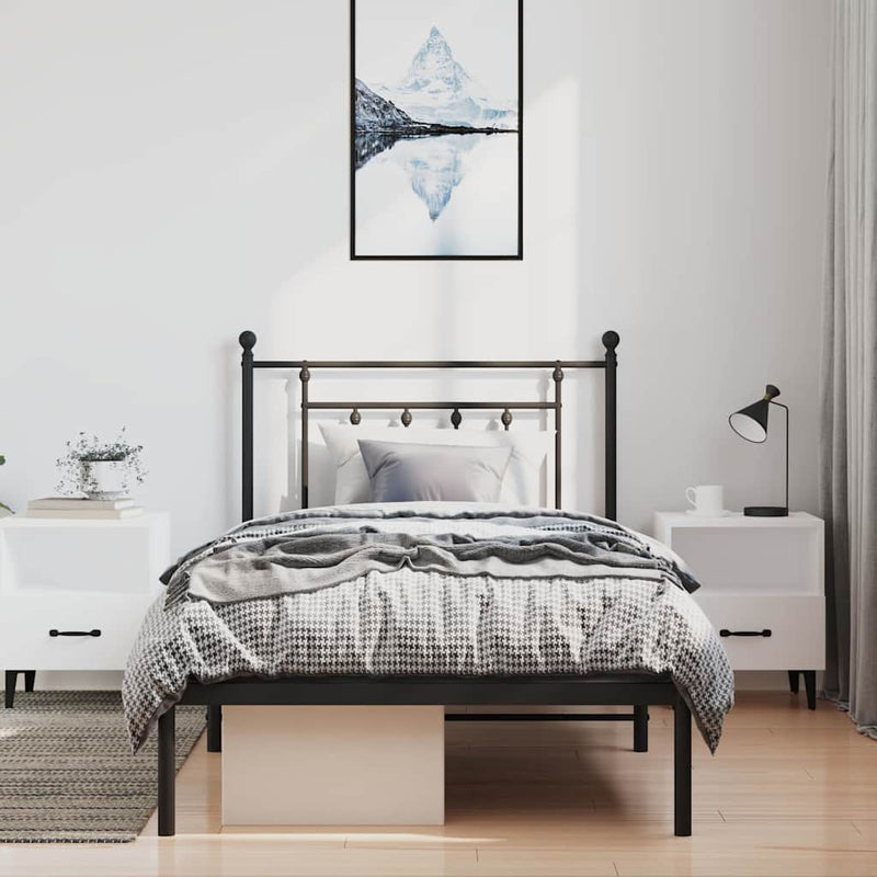 Cadru de pat din metal cu tăblie, negru, 100x200 cm