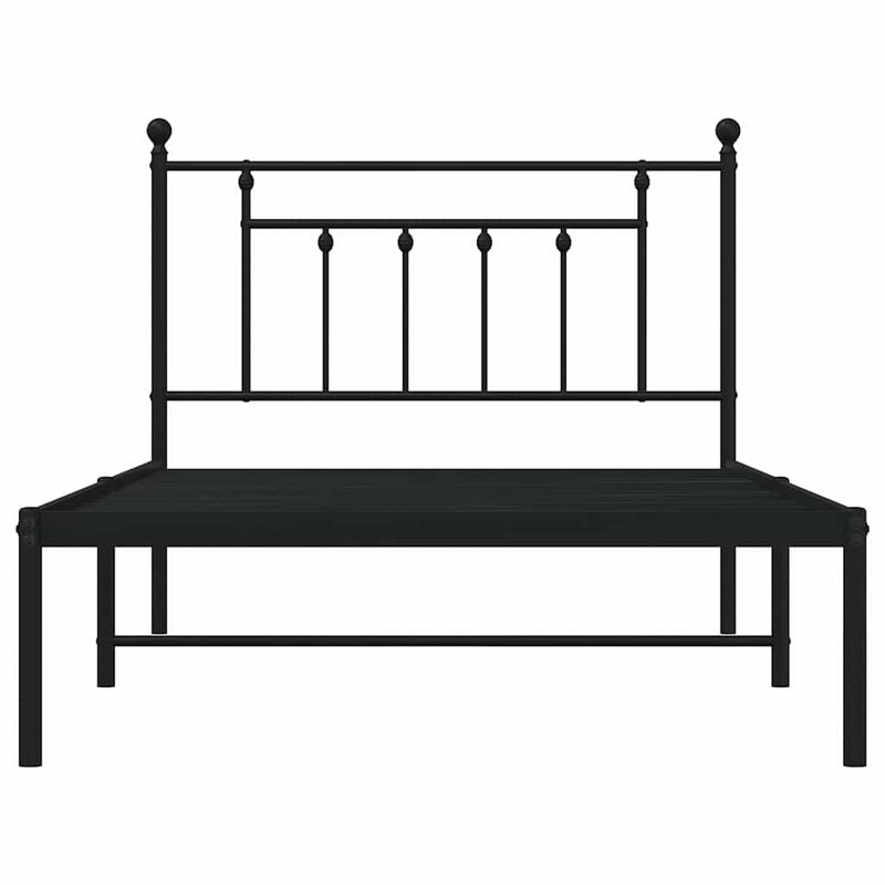 Cadru de pat din metal cu tăblie, negru, 100x200 cm