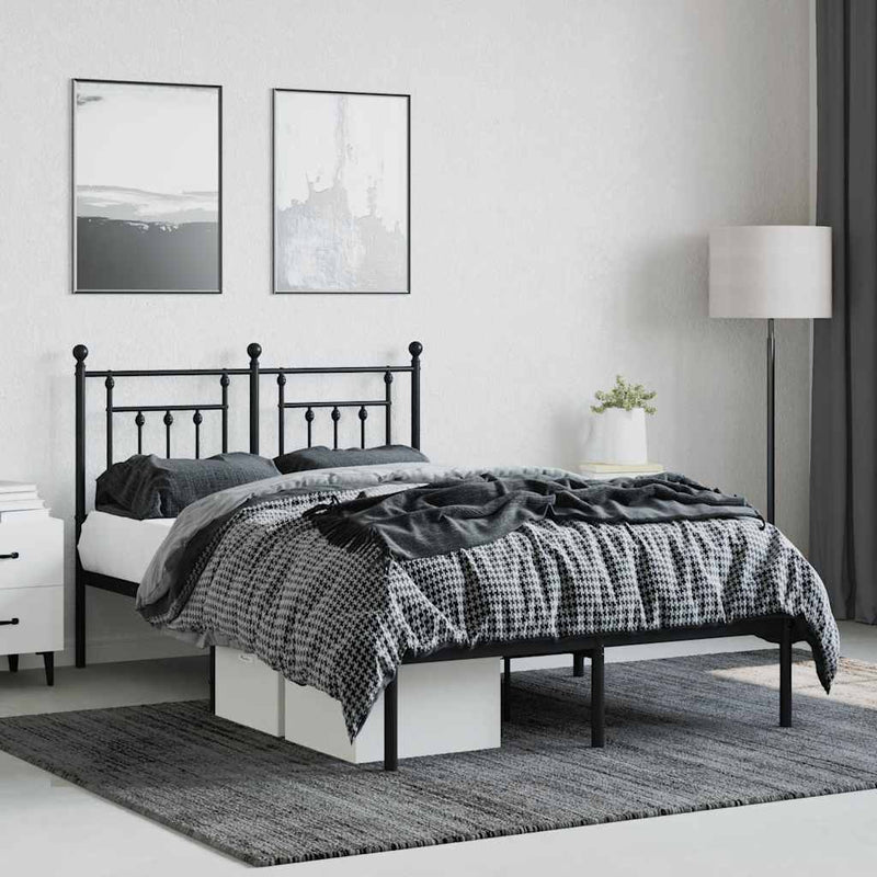 Cadru de pat metalic cu tăblie, negru, 120x200 cm