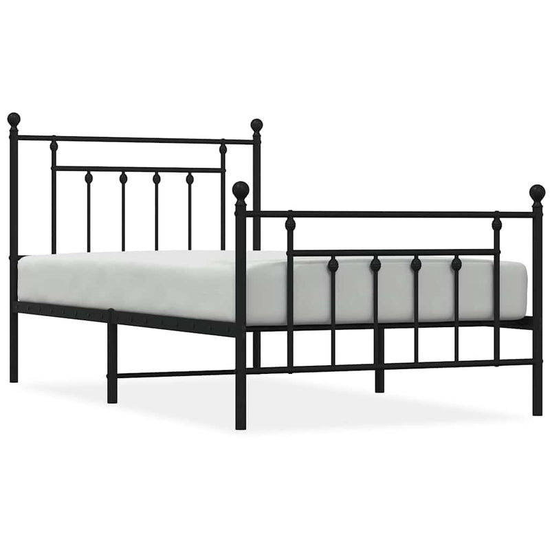 Cadru pat metalic cu tăblii de cap/picioare, negru, 100x190 cm
