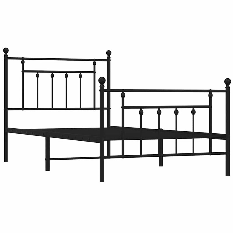 Cadru pat metalic cu tăblii de cap/picioare, negru, 100x190 cm