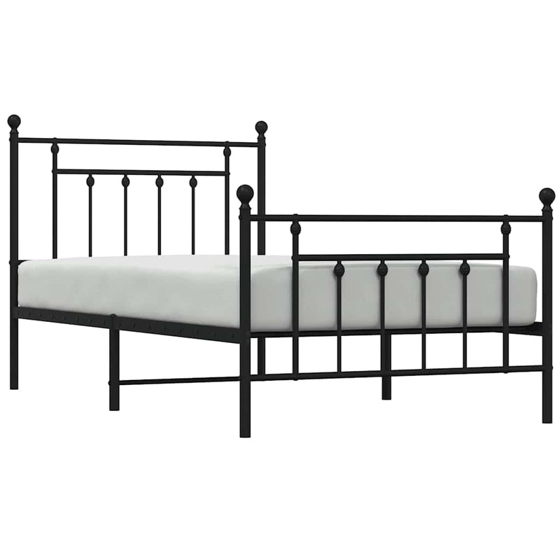 Cadru pat metalic cu tăblii de cap/picioare, negru, 100x190 cm