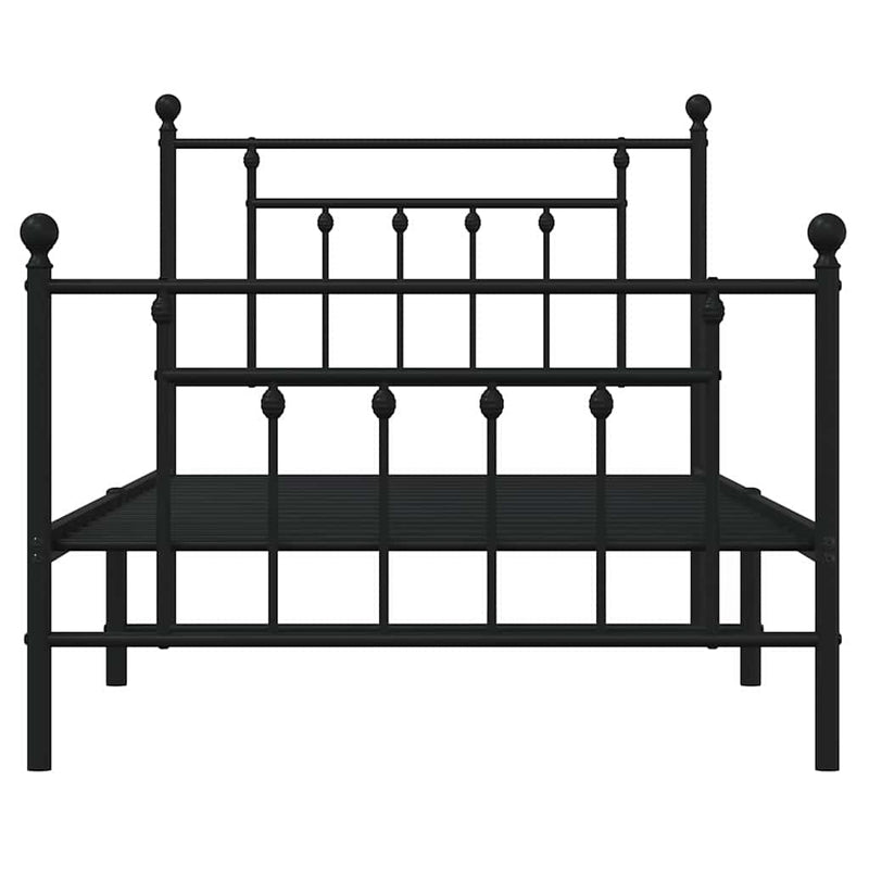 Cadru pat metalic cu tăblii de cap/picioare, negru, 100x190 cm
