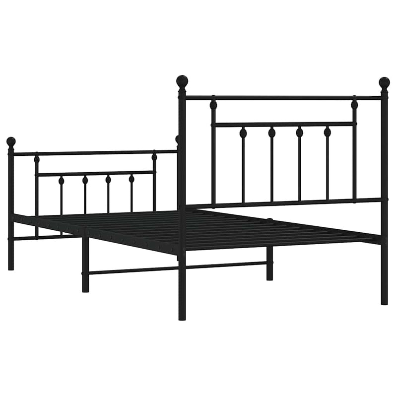 Cadru pat metalic cu tăblii de cap/picioare, negru, 100x190 cm