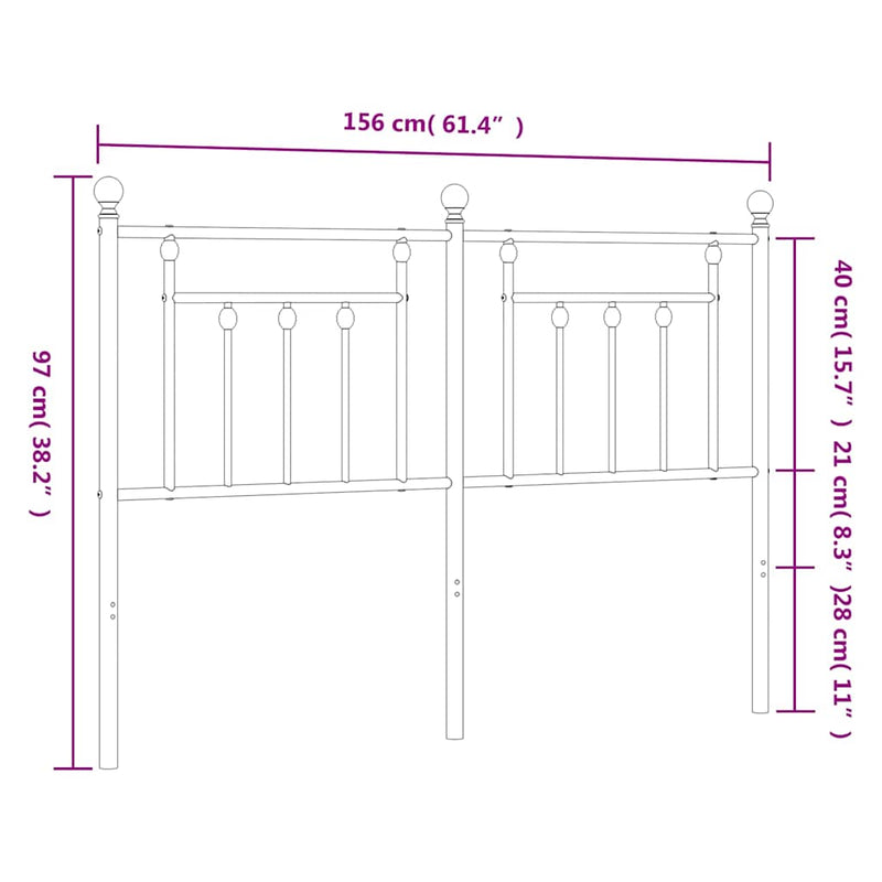 Tăblie de pat de schimb metalică, negru, 150 cm