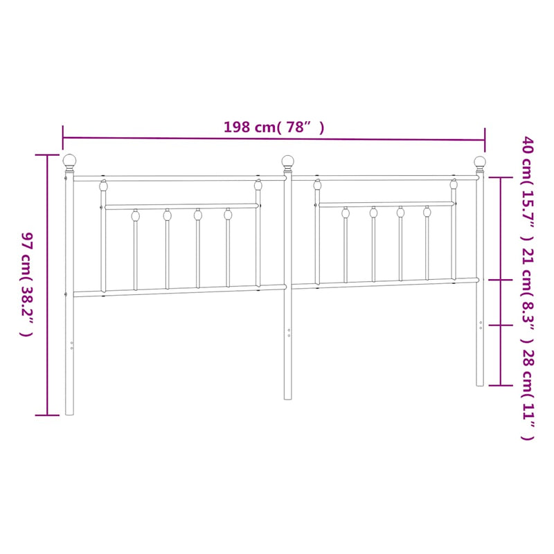 Tăblie de pat de schimb metalică, negru, 193 cm