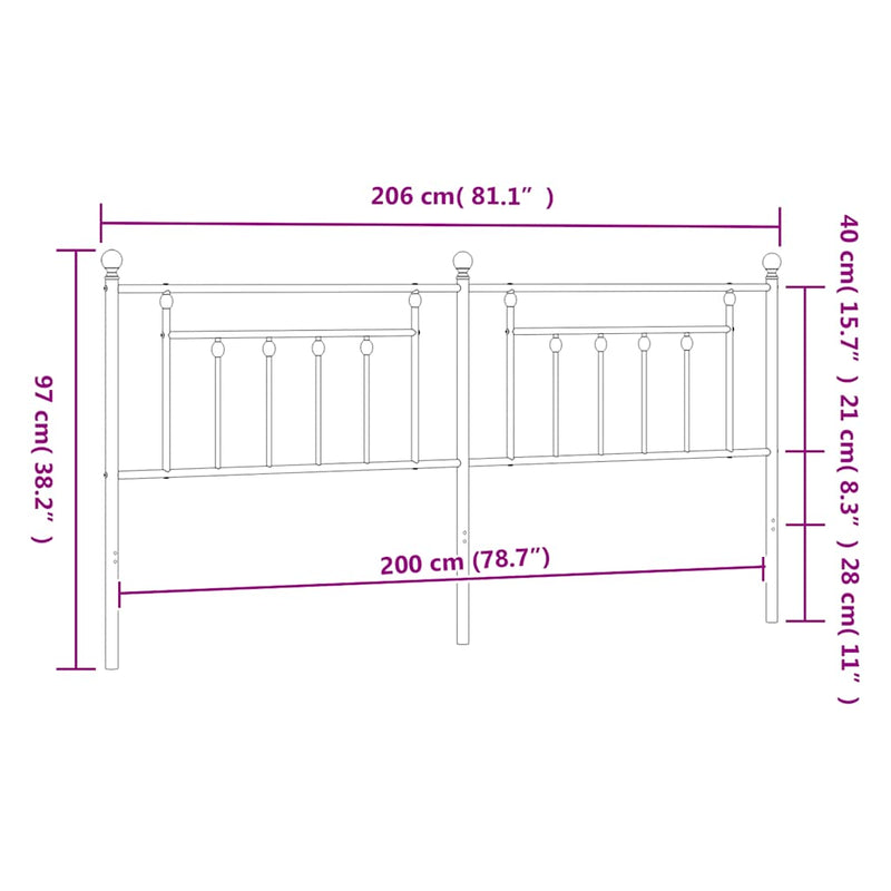 Tăblie de pat de schimb metalică, negru, 200 cm