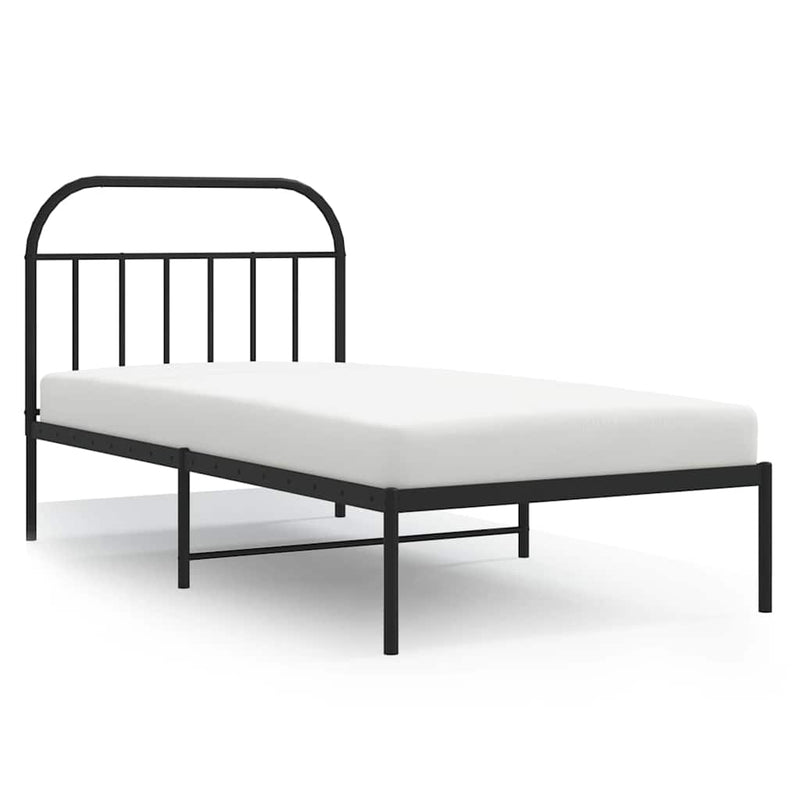 Cadru de pat din metal cu tăblie, negru, 100x200 cm