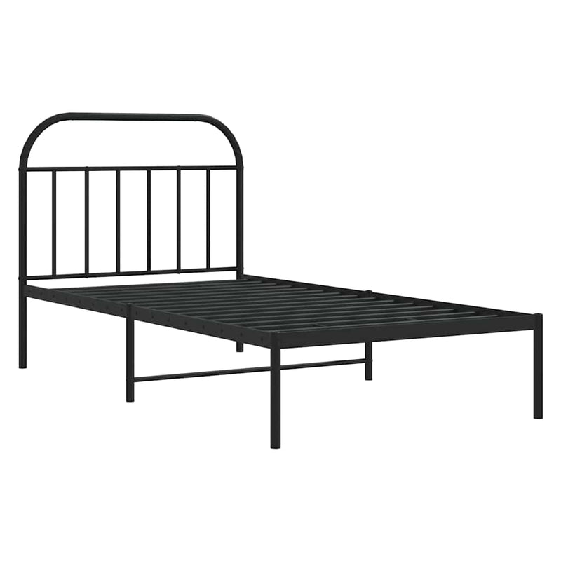 Cadru de pat din metal cu tăblie, negru, 100x200 cm