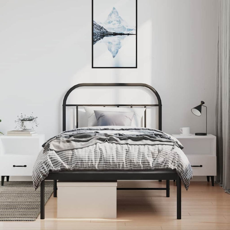 Cadru de pat din metal cu tăblie, negru, 100x200 cm