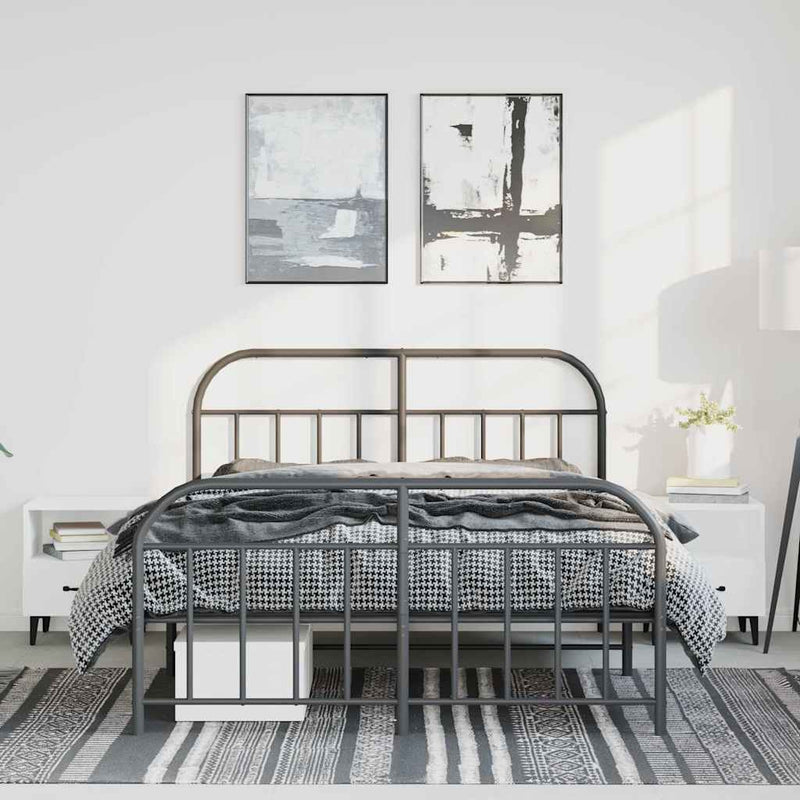 Cadru pat metalic cu tăblie de cap/picioare, negru, 135x190 cm