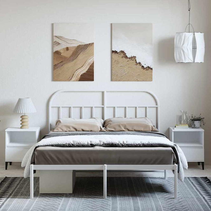 Cadru de pat metalic cu tăblie, alb, 150x200 cm