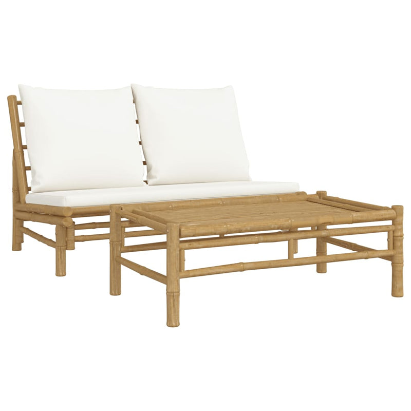 Set mobilier de grădină cu perne alb crem, 2 piese, bambus