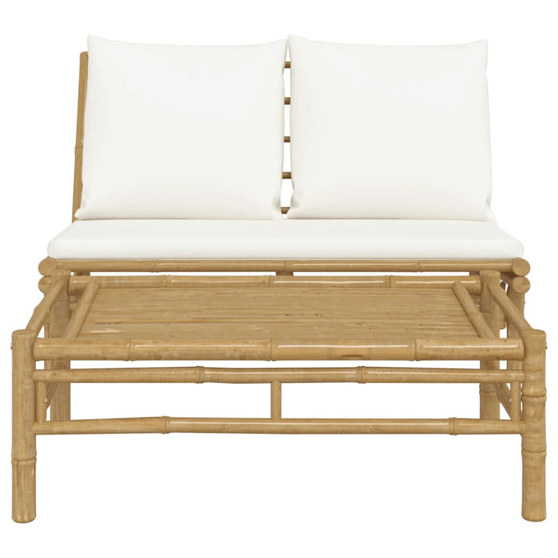 Set mobilier de grădină cu perne alb crem, 2 piese, bambus