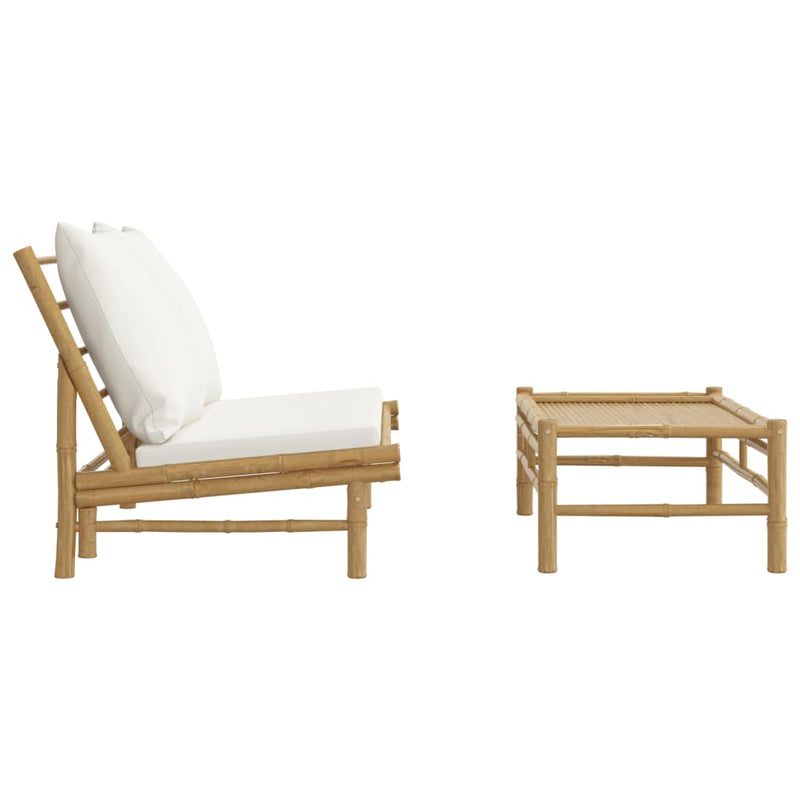 Set mobilier de grădină cu perne alb crem, 2 piese, bambus
