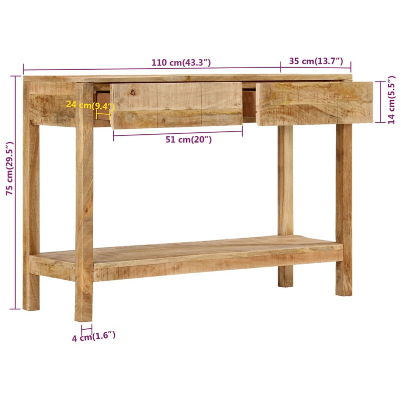 Consolă cu 2 sertare, 110x35x75 cm, lemn masiv de mango