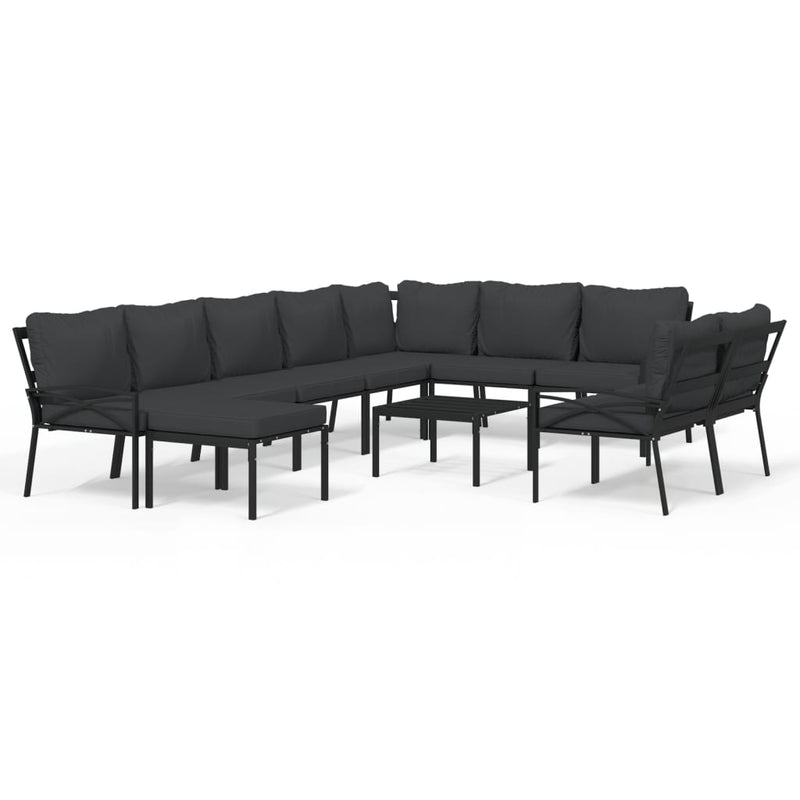 Set mobilier de grădină cu perne gri, 11 piese, oțel