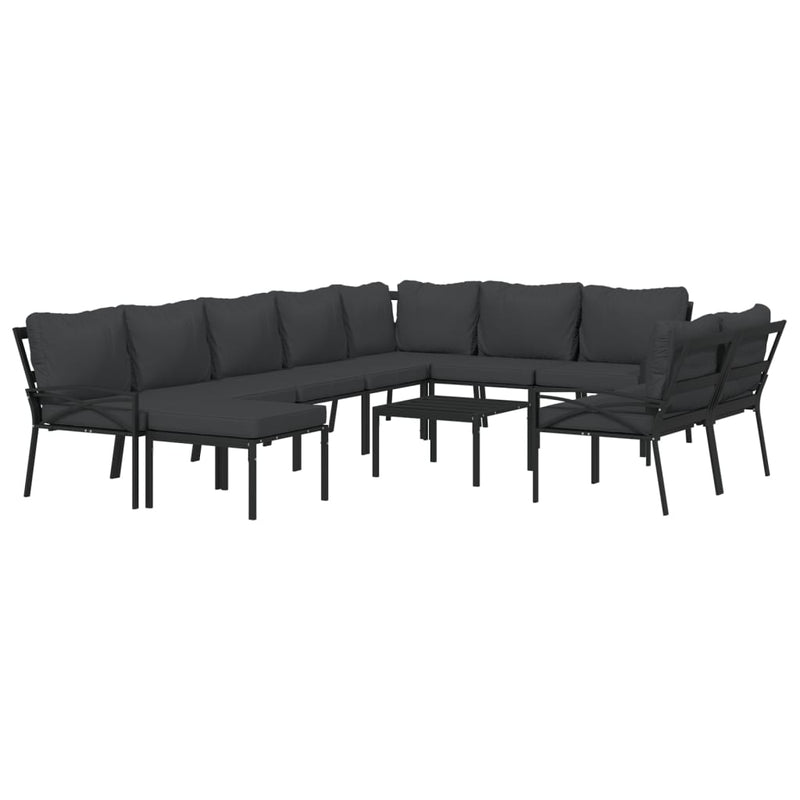 Set mobilier de grădină cu perne gri, 11 piese, oțel
