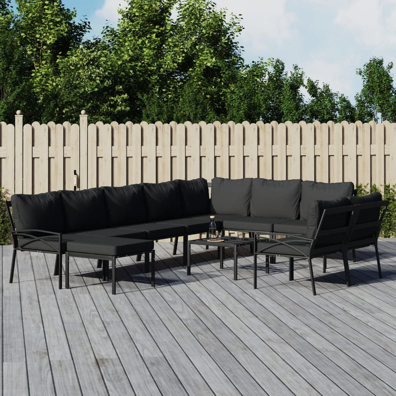 Set mobilier de grădină cu perne gri, 11 piese, oțel
