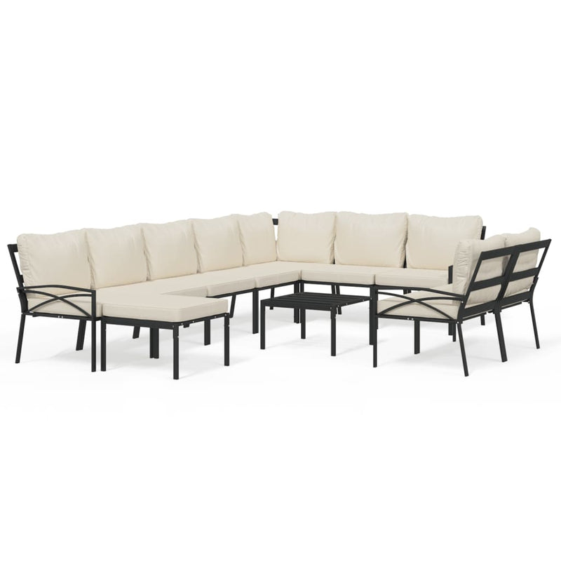 Set mobilier de grădină cu perne nisipii, 11 piese, oțel
