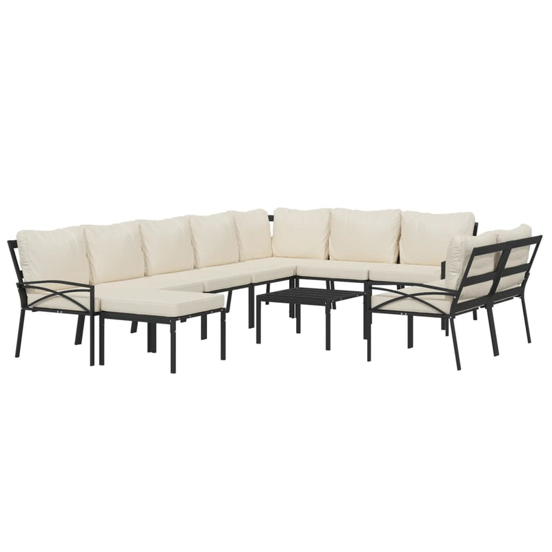Set mobilier de grădină cu perne nisipii, 11 piese, oțel