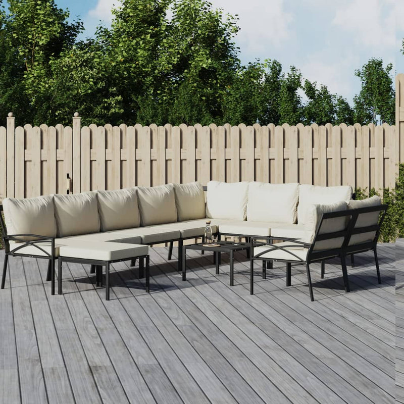 Set mobilier de grădină cu perne nisipii, 11 piese, oțel