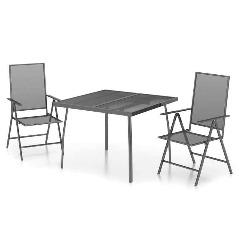 Set de masă grădină, 3 piese, antracit, oțel