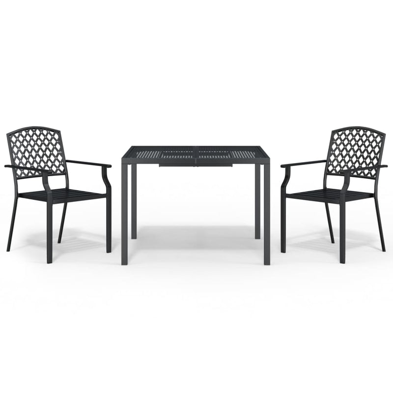Set de masă grădină, 3 piese, antracit, oțel