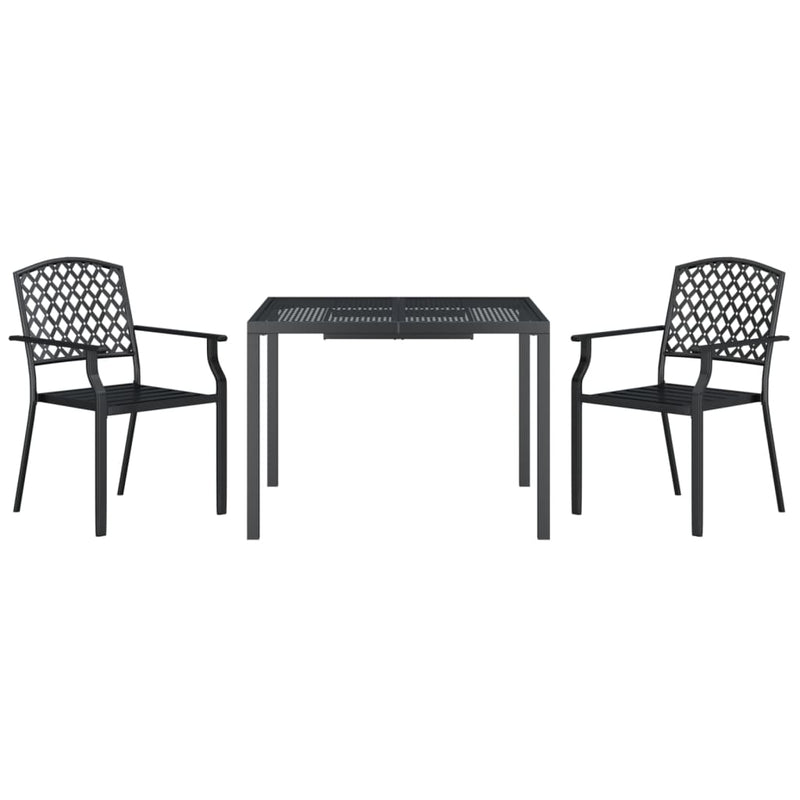 Set de masă grădină, 3 piese, antracit, oțel