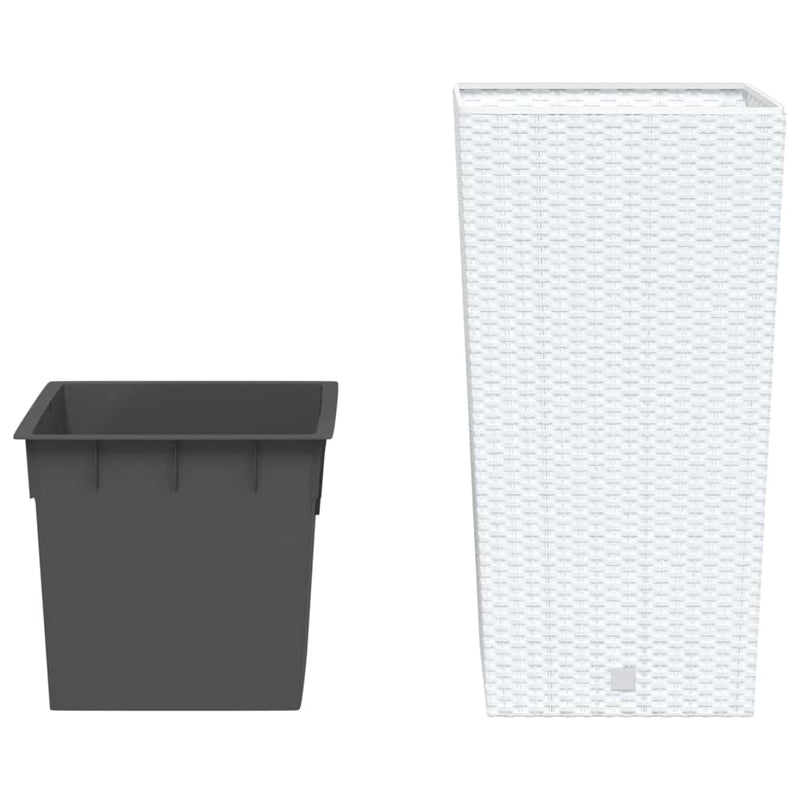Jardinieră cu interior detașabil, alb, 21 / 49 L, PP ratan