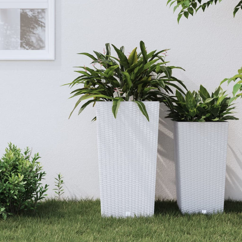 Jardinieră cu interior detașabil, alb, 21 / 49 L, PP ratan