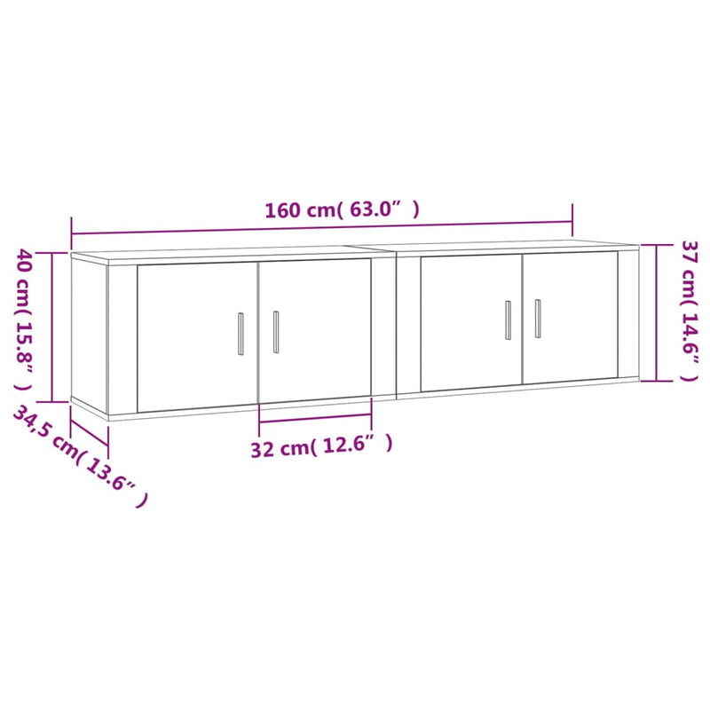 Dulapuri TV montate pe perete 2 buc stejar sonoma 80x34,5x40 cm