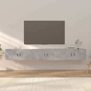 Dulapuri TV montate pe perete, 3 buc., gri beton, 100x34,5x40cm