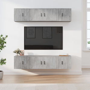 Set dulap TV, 6 piese, gri beton, lemn prelucrat