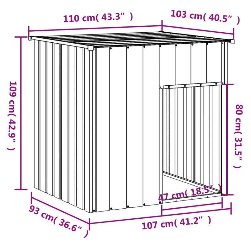 Cușcă pentru câini cu acoperiș antracit 110x103x109 cm oțel galvanizat