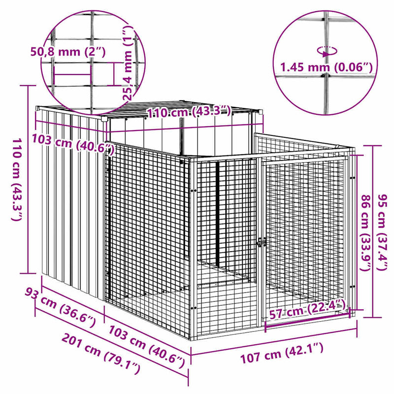 Cușcă pentru câini cu împrejmuire gri deschis 110x201x110 cm oțel galvanizat