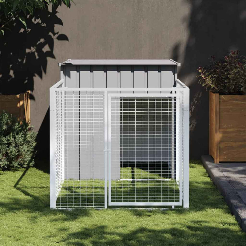Cușcă pentru câini cu împrejmuire gri deschis 110x201x110 cm oțel galvanizat