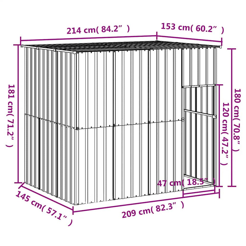 Cușcă câine cu acoperiș antracit 214x153x181 cm oțel galvanizat