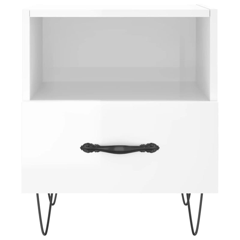 Noptiere, 2 buc., alb extralucios, 40x35x47,5 cm, lemn compozit